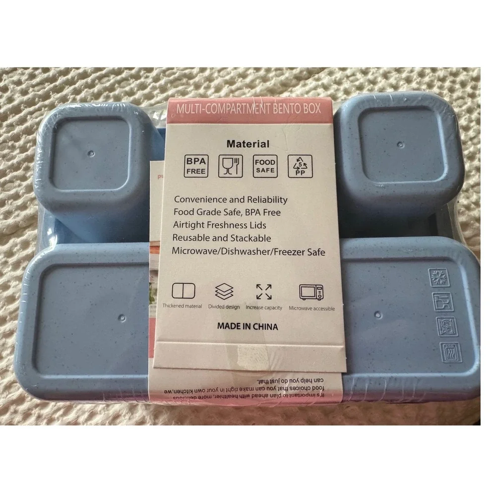 4 Pack Multi-Compartment Bento Lunch Box Set BPA Free Microwave Safe Colorful